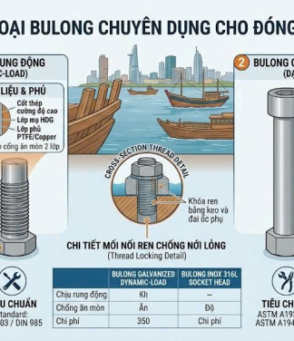 Bulong Chuyện Dùng Cho Ngành Đóng Tàu Thuyền,Hàng Hải Biển Bulong Bu Inox 316,Bu lông Inox 304